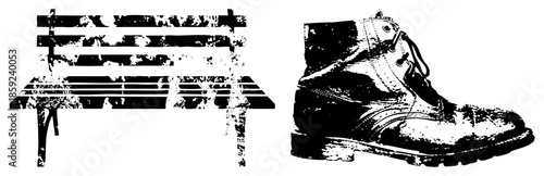 wooden bench and combat boot vector illustration