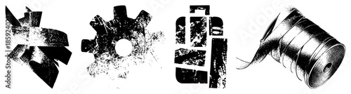 Abstract mechanical gear and ribbon vector