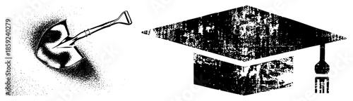 shovel digging hole graduation cap