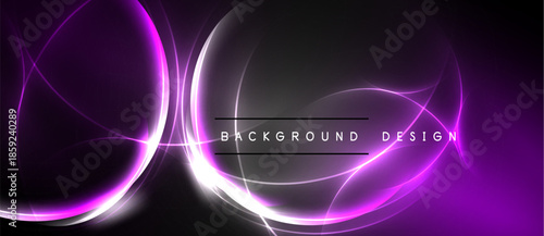 Abstract purple neon lines over dark background. Smooth curves create dynamic visual effect. Modern design element for digital projects.
