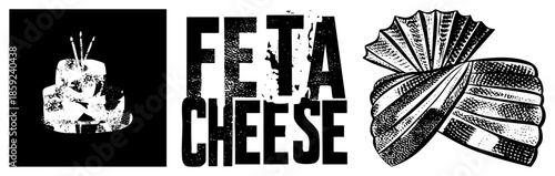 Birthday cake with candles distressed typography feta cheese illustration