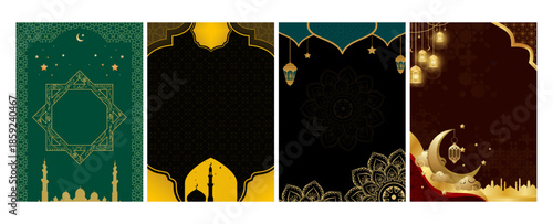 Elegant islamic ramadan kareem and eid mubarak backgrounds with traditional motifs