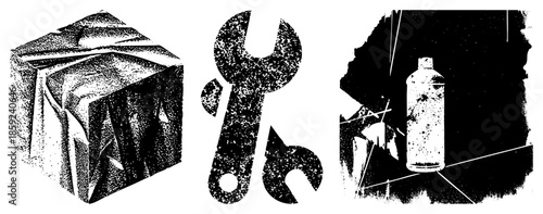 geometric cube wrench spray can vector