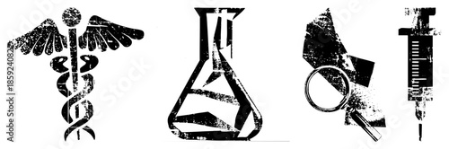 medical symbols set black distressed style