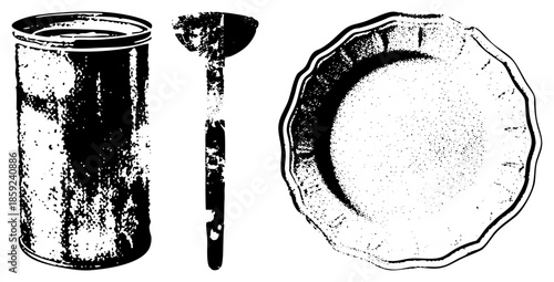 canned food spoon plate vintage kitchenware