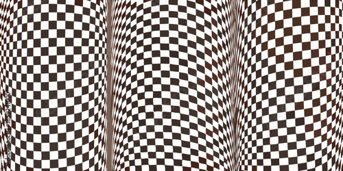 Abstract checkered columns create an optical illusion with curved surfaces
