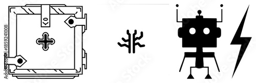 vault door plus symbol robot lightning bolt