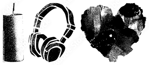 candle headphones roses black and white halftone