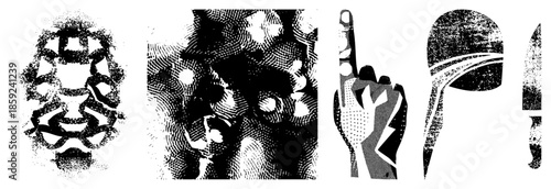 abstract geometric and stylized hands in halftone style