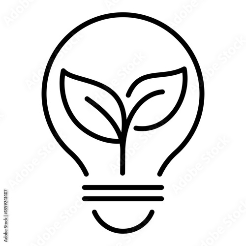 Energy Saving line icon, featuring light bulb and leaf. Symbolizes energy saving, eco friendly technology, sustainability, and green innovation.