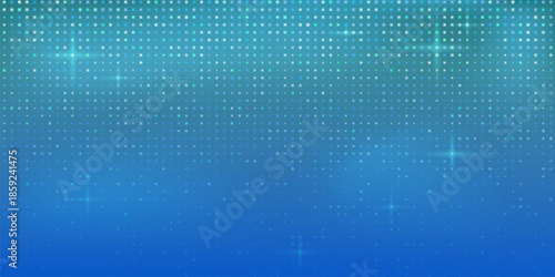 Blue pixel bg with glowing tech pattern and scattered squares. Digital bitmap texture with futuristic grid and halftone. Abstract mosaic background with gradient colors, shimmering light spots