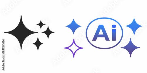 Artificial intelligence logo with sparkling stars and a circular design