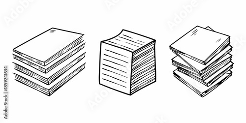 A simple sketch depicting three different stacks of papers or documents