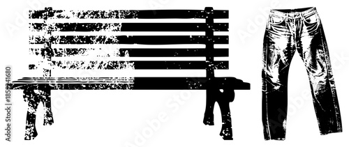 wooden bench and jeans vector illustration