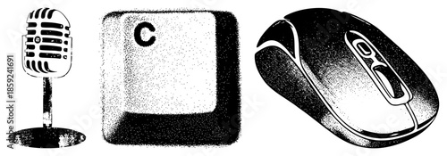 microphone keyboard mouse vintage tech