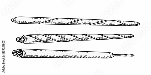 Sketch illustration of hand rolled cigarettes with varying levels of combustion