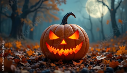 Jack-o’-Lantern Autumn Halloween Background with Spooky Festive Holiday Atmosphere