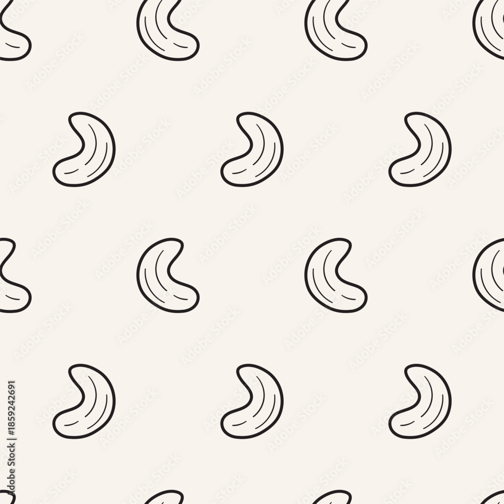 Fototapeta premium Cashew Nut Outline Seamless Pattern Vector Illustration on Gray Background
