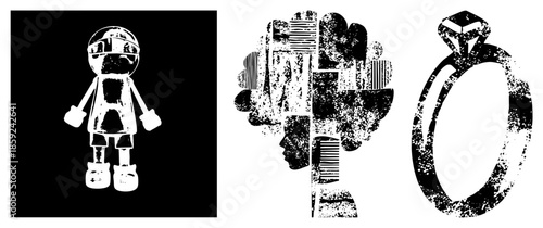 robot child figure afro woman profile diamond ring