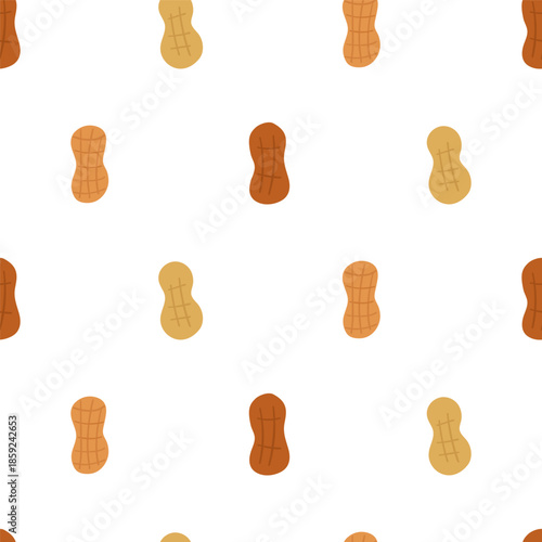 Peanuts in Shell Seamless Pattern Vector Illustration, Flat Style Repeat Background