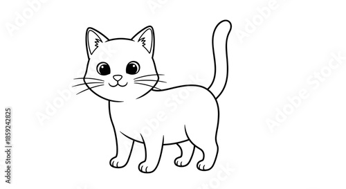 Cute Kitten Line Drawing and Domestic Cat Pet Character Illustration Icon