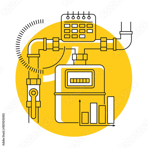 Gas meter for consumption measurement - concept in thin line and yellow color