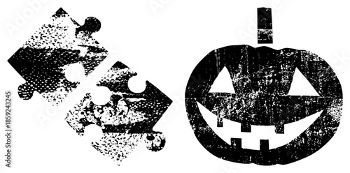 jigsaw puzzle pieces forming jack o lantern