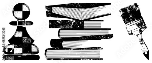 chess pawn books paintbrush vector set