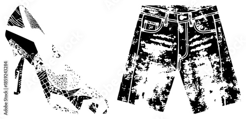 high heel shoe and denim shorts vector illustration