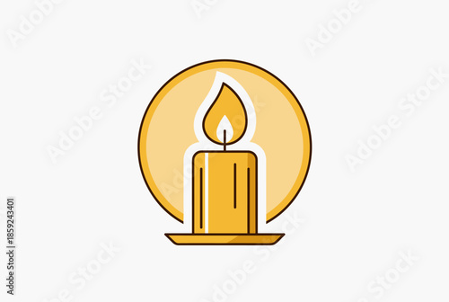 A simple, clean, and stylized yellow candle with a burning flame icon.