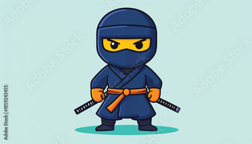 Cartoon Ninja Ready for Action with Swords.