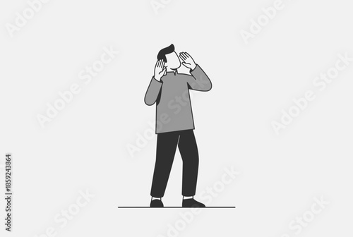 A minimalist illustration of a man wearing headphones, enjoying music or an audio experience.