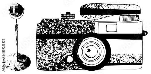 Vintage camera and microphone vector illustration