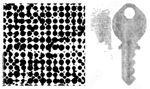 Abstract black ink splatter and halftone key