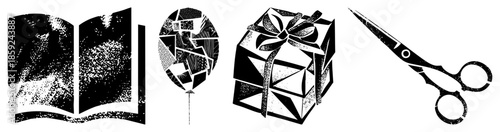 open book balloon gift box scissors