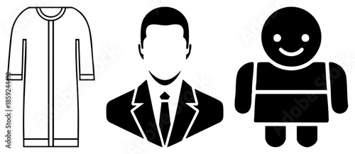 three stylized human black and white