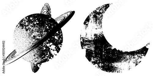 planet saturn with rings and moon vector