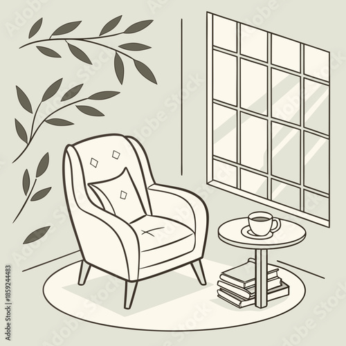 Cozy corner with armchair and coffee