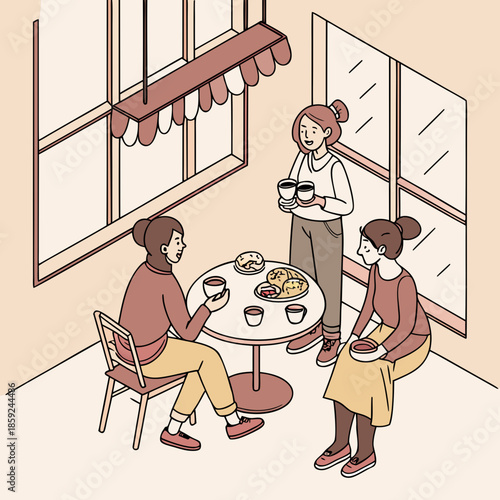 Women enjoying tea and snacks at a café
