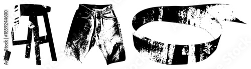 Stool shorts belt black and white distressed vector set