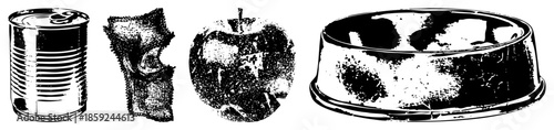 food waste items black and white vector illustration