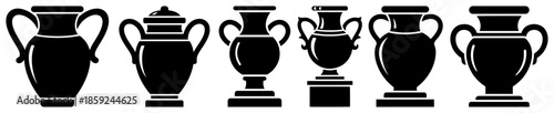 Award Amphora Trophy Silhouette Set Line Art Vector – Greek Vase Prize Icons