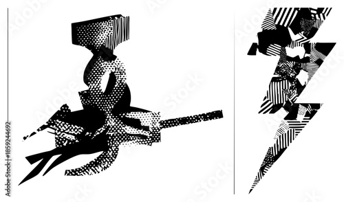 witch flying on broomstick with lightning bolt