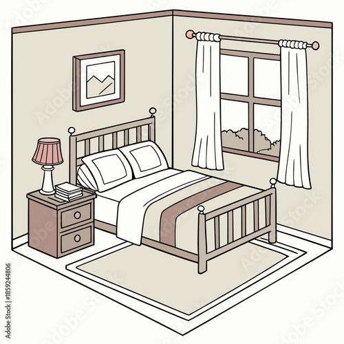 Cozy bedroom interior with large bed