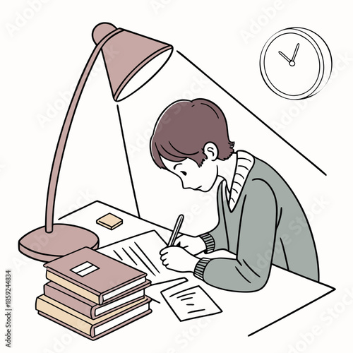 Student studying late at night