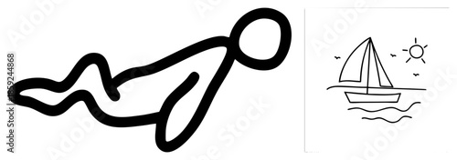 Sailboat floating on water with sun and birds