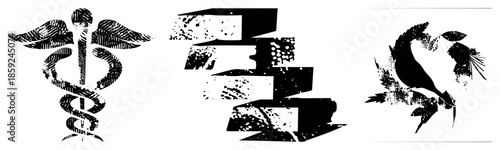 caduceus medical symbol bird abstract logo set