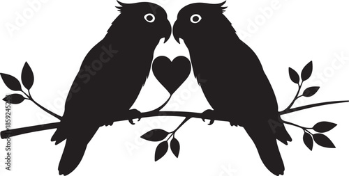 Love birds on a branch vector silhouette illustration
