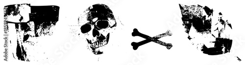 pirate symbols distressed black and white