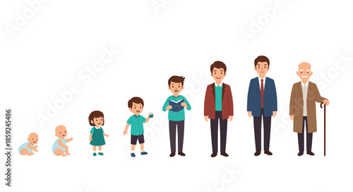 Illustration showing stages of human growth and development from infancy to old age representing the life cycle of a man.